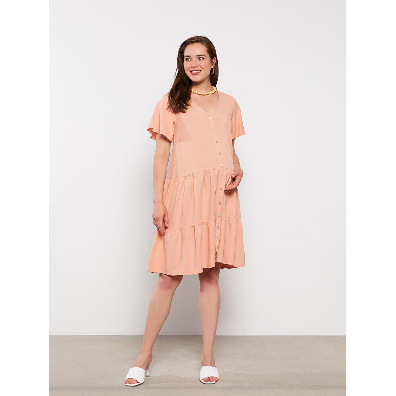 

Платье для беременных с V-образным вырезом и короткими рукавами, розовое