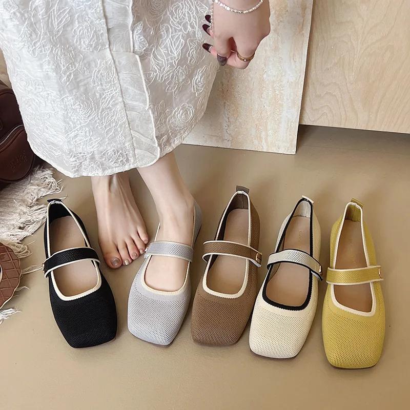 New Fashion Women Flat Shoes Summer Breathable Knit Mary Janes Boat Shoes Girl Slip-on Loafers