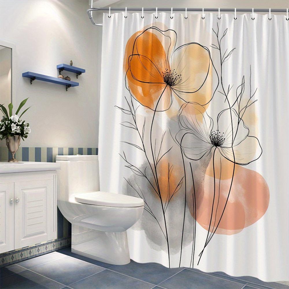 Happy Adults Toys 1Pc Minimalist Floral & Branches Shower Curtain - Warm Tones, Polyester, Modern Bathroom Decor
