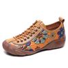 Johnature Ethnic Style Retro Handmade Genuine Leather Soft Soled Shoes Cowhide Lace-up Women's Flat Shoes