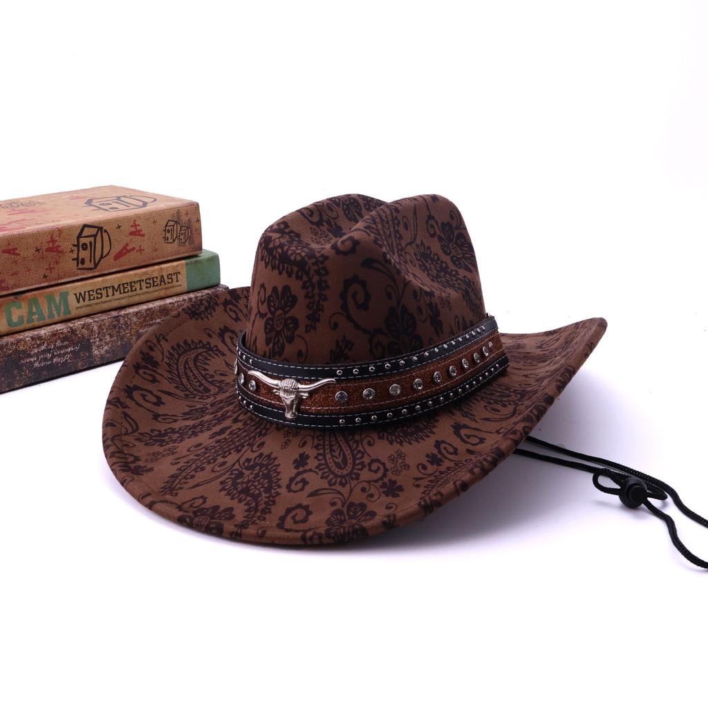Ethnic style leopard print bull head belt decoration four seasons versatile men's and women's fashion top hat British style top hat