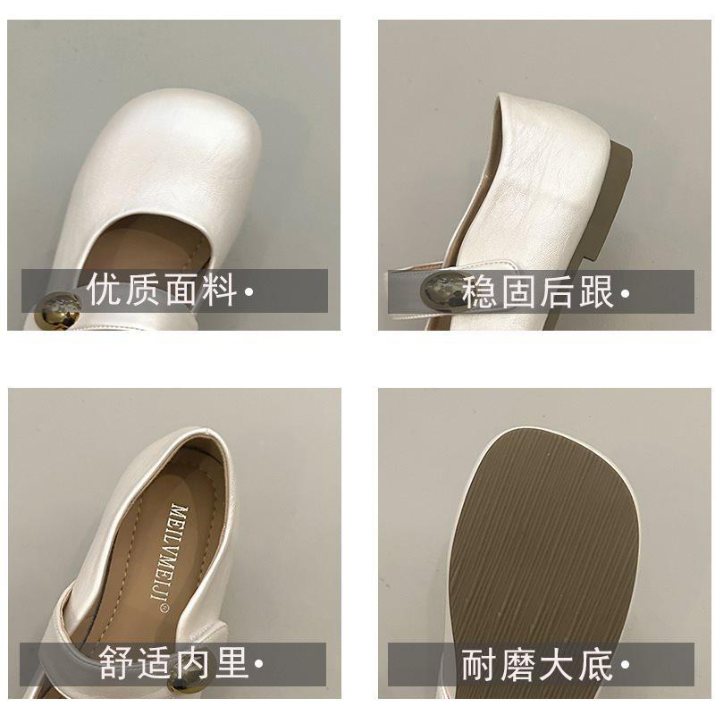Summer With New Skirt French Soft Sole Adhesive Tape Gentle Flat Bottom Shallow Mouth Evening Breeze Mary Jane Shoes Single Shoes Women