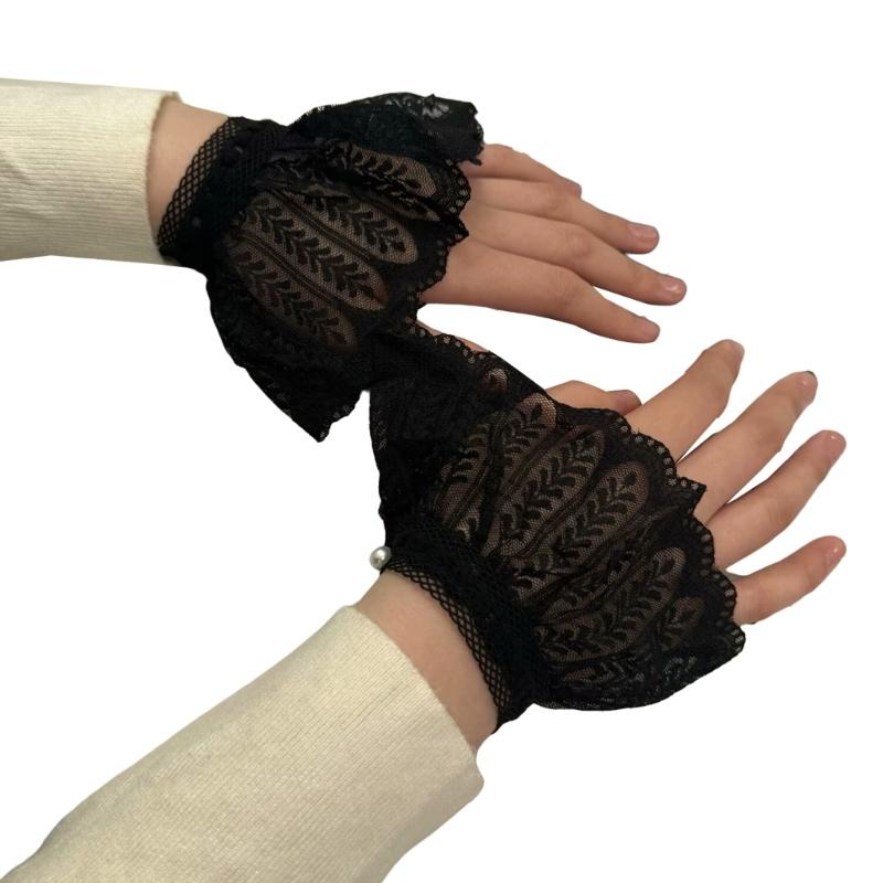 

Adjustable Cavity Out Sleeve Extenders Stretchable Lace Cuffs Perfect For Dresses Blouses Costume Accessories