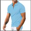 Men Solid Color Zipper Short Sleeve Polo Shirt Casual Top