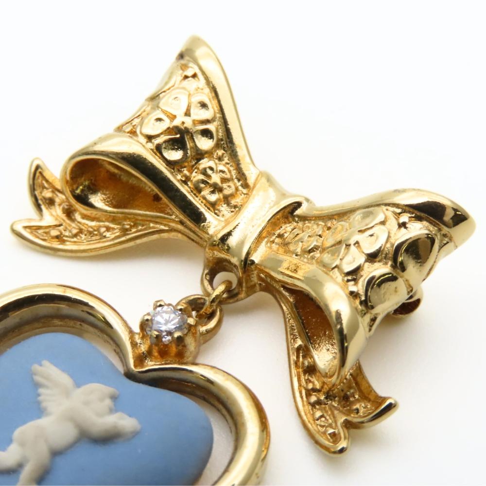 Used Wedgwood Brooch Jasper metal 7.0g gold blue plating
