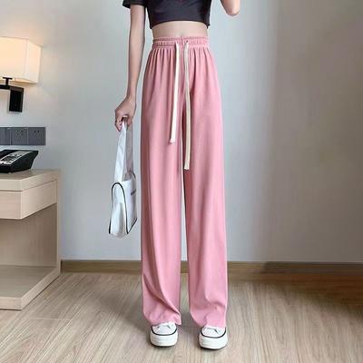 Eisseide Weitbein Hose Damen Sommer Dünner Stil Neu Hohe Taille Hängend Lässig Locker Gerades Bein Bodenlange Hose