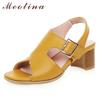 FOREADA Summer Sandals Women Shoes Buckle Thick High Heels Party Shoes Fashion Open Toe Sandals Lady Yellow 2020 Plus Size 34-43