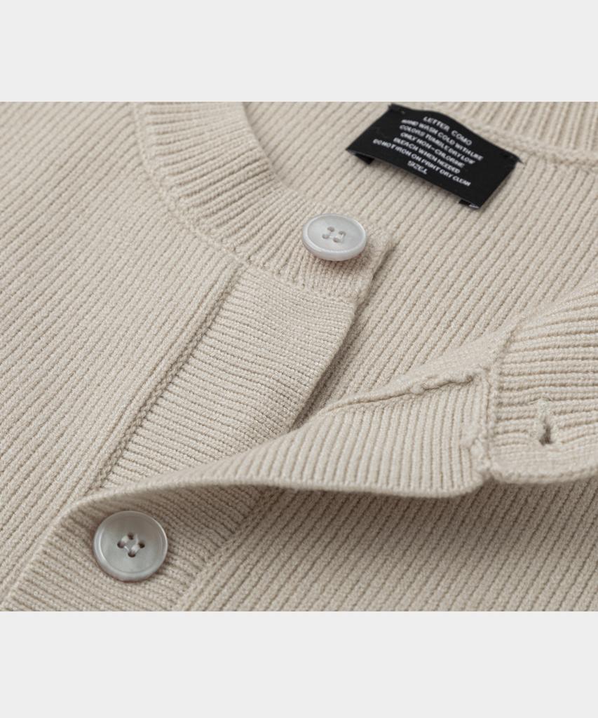 LETTERCOMO [Free Scarf] Essential Plain Round Knit Cardigan Cream