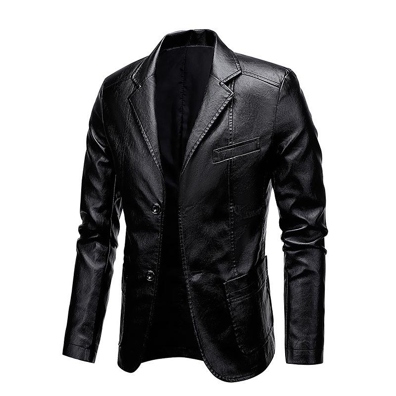 Men's leather jacket autumn and winter new lapel versatile PU small suit leather jacket large size leather jacket