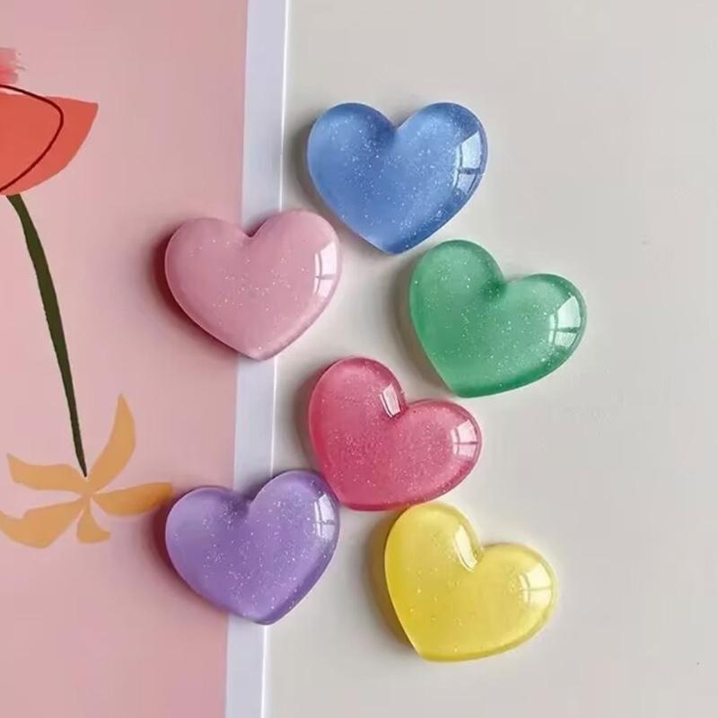 6pcs Colorful Heart Shape Glittering Refrigerator Magnets Fridge Magnetic Stickers For Kitchen, Classroom, Or Office Use