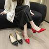 Large Size Patent Leather High Heels Women, 2026 Spring New French Pointed Thick Heels, Shallow Mouth Temperament High Heels