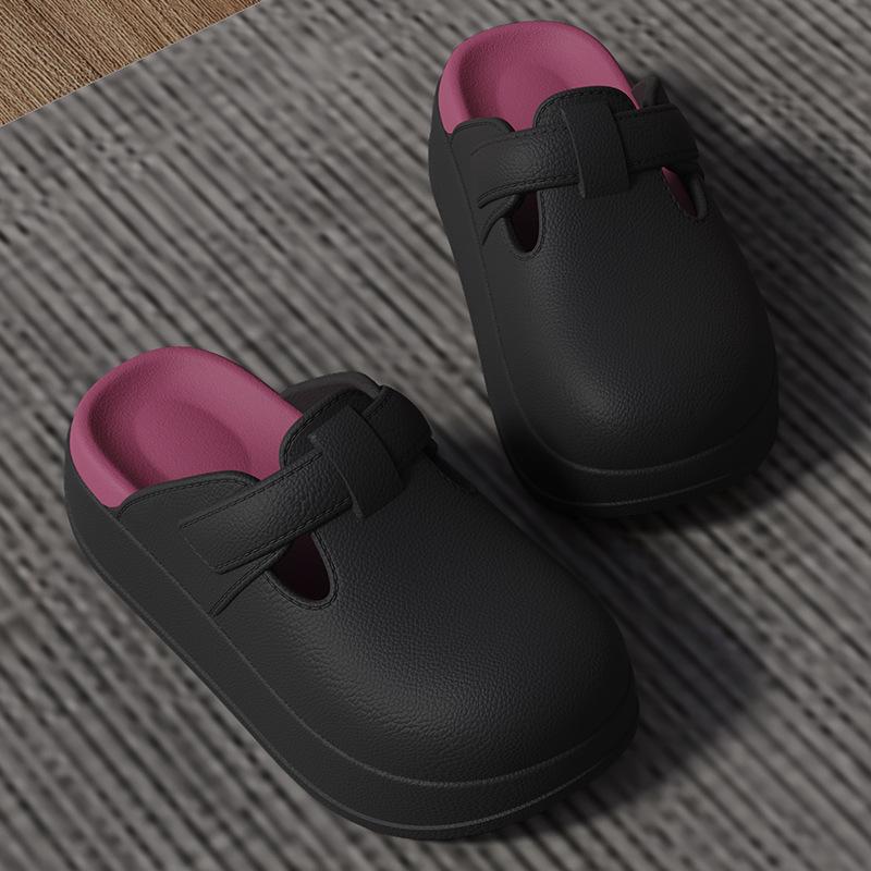 Женские шлепанцы на толстой подошве из ЭВА увеличивающие рост на 5 см для ношения домана улице - Летняя повседневная и офисная обувь 40-41 чёрный 2390₽