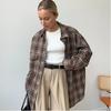 Checkered Shirt Women's Retro Double Pocket Checkered Striped Mid Length Shirt