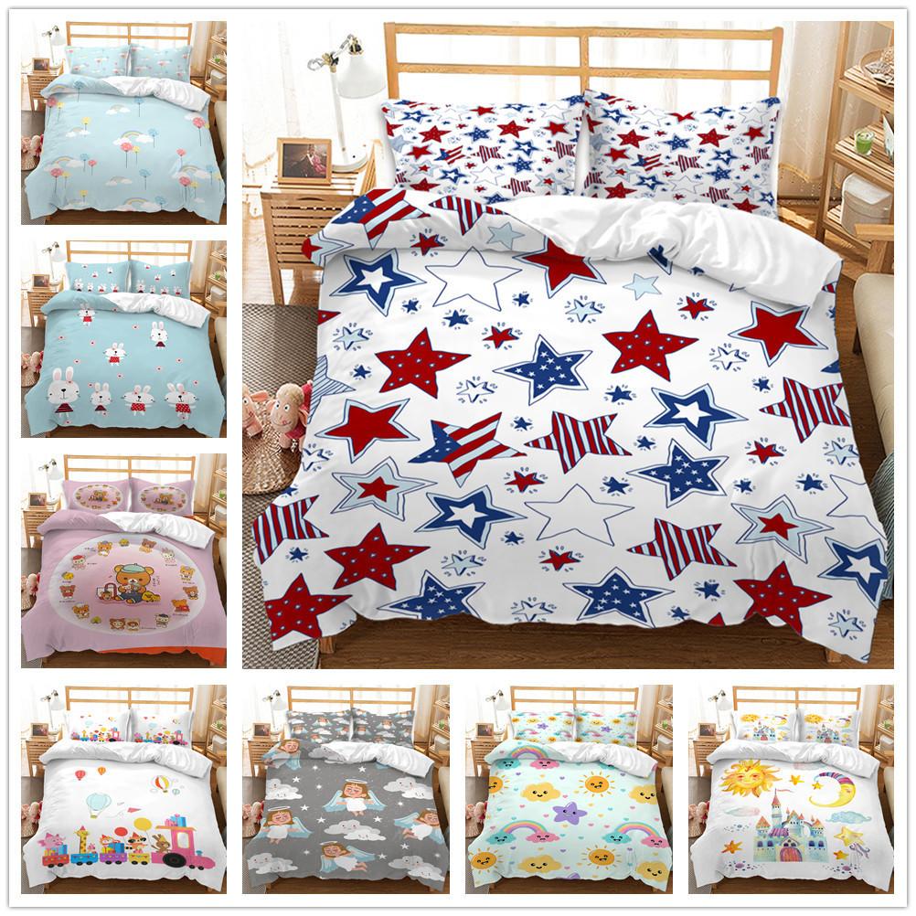 3D Digital Cute Simple Cartoon Animal Star Printing Three-Piece Digital Kit Quilt Cover