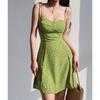 American Fresh Girl Shoulder Strap Green Printed Suspender Dress Women's Summer Waist Thin A-word Skirt Short Skirt