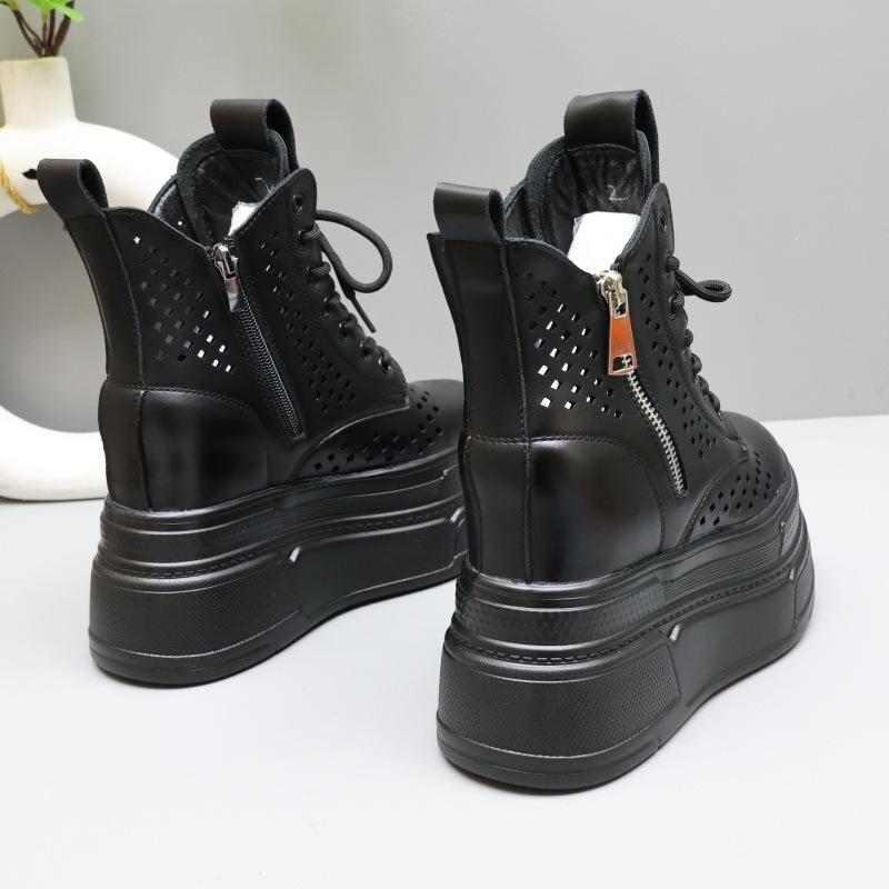White hollow breathable Martin boots women's thick-soled inner height-increasing short boots versatile small handsome boots