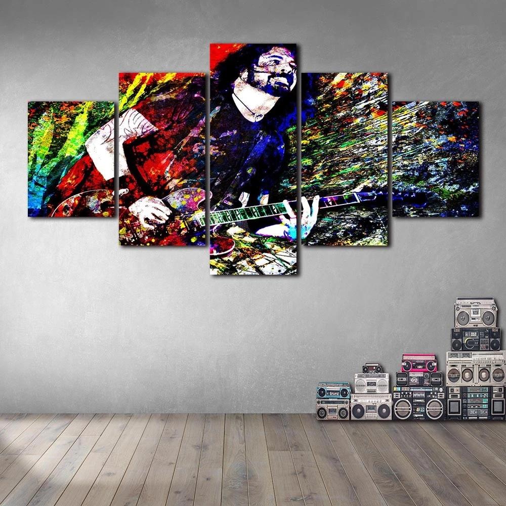 Art Mural Photos Modulaires 5 Pièces Affiches de Chanteur Colorées Abstraites Peintures sur Toile Décoration Intérieure Moderne pour Salon Sans Cadre Impressions HD