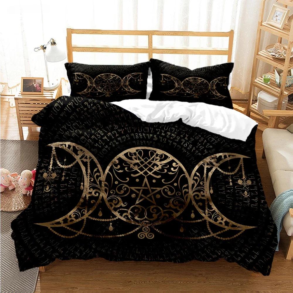 Triple Moon And Pentagram Duvet Cover Comforter Bedding Sets Soft Quilt Cover And Pillowcases For Teens Single/Double/Queen/King