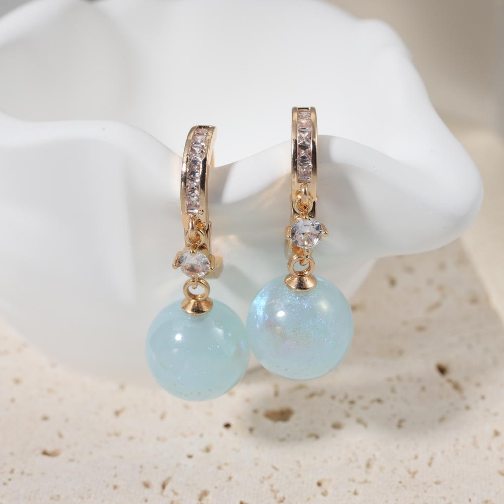 1 Pair Fashion Round Imitation Pearls Dangle Earrings for Women Zirconia Earring Jewelry Wedding Party Accessories