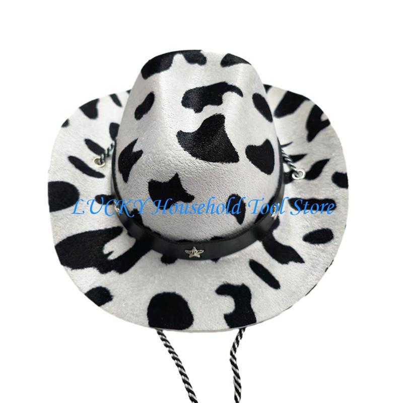 J0MC Pet Hat NewYear Party Photo Hat for Bichons Adjust Belt Dogs Cowboy Hat