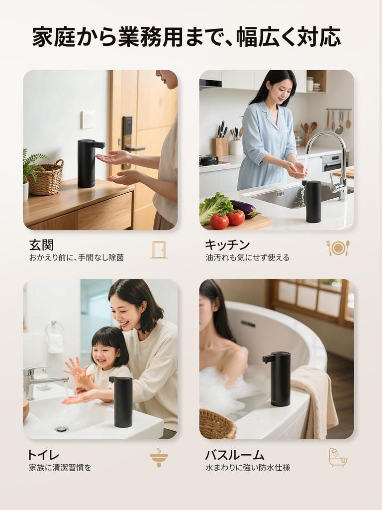 SUNLY Automatic Soap Dispenser, Compatible with Liquid Detergent and Dishwashing Detergent, 3-Level Dispensing, High-Sensitivity Sensor, Quiet Design,