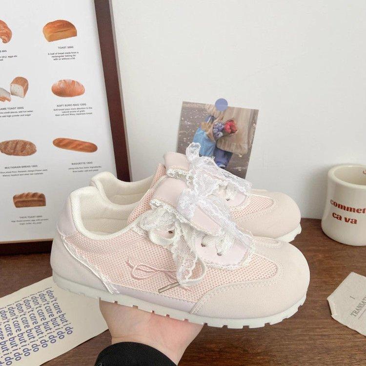 Летние новые студенческие кеды Dexun на шнуровке, сетчатые, на тонкой подошве, повседневные size 35 розовый