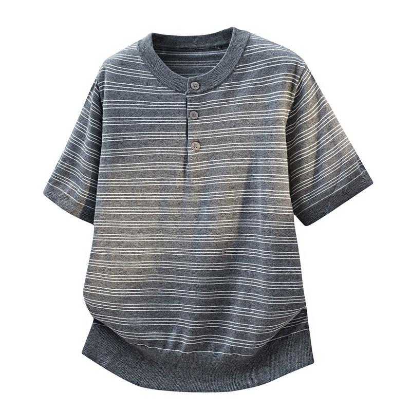 

Men s Fashion Striped Short Sleeve Sweater Summer O-Neck Knitted Tees Men Slim Fit Youthful Vitality Casual Knit Pullovers Tops M темно серый
