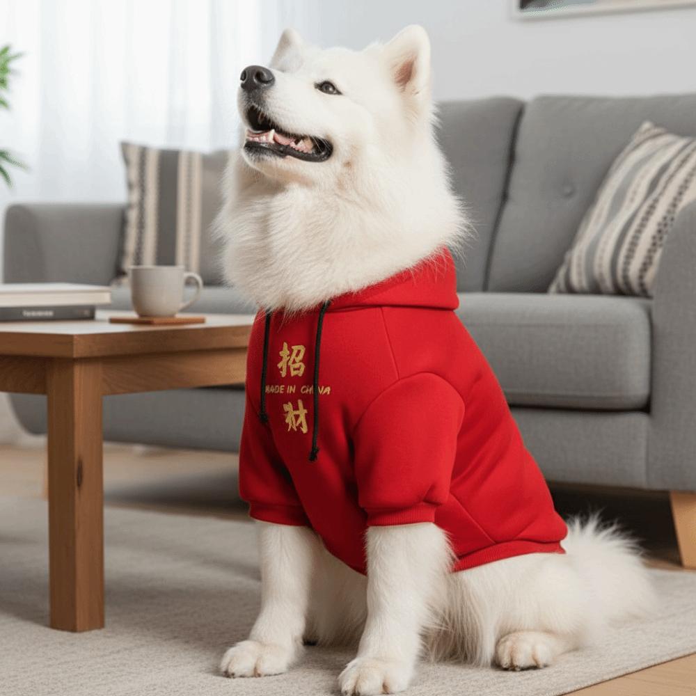 Thicken New Year Dog Hoodie Blessing Dog Fleece Coat Winter Puppy Clothes  Indoor Outdoor