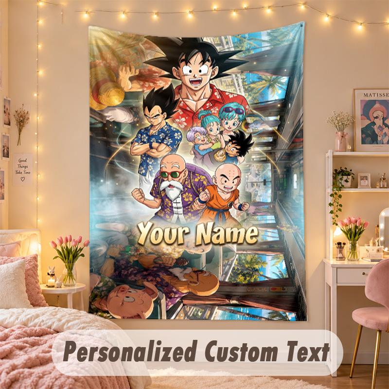 Custom Personalized Tapestry,Dragon Ball Print Custom Name Text Wall Art Hanging for Bedroom
