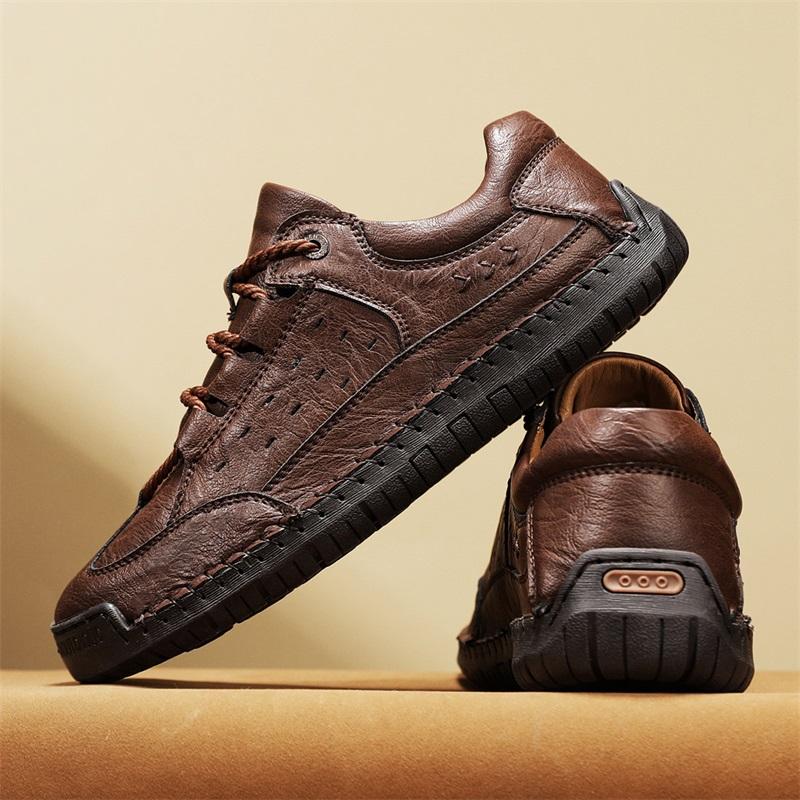 Fashion Hot Sale Mens Casual Leather Shoes Soft Sole Lace-up Sneakers Lightweight Male Loafers Shoes Handmade Outdoor Walking Footwear