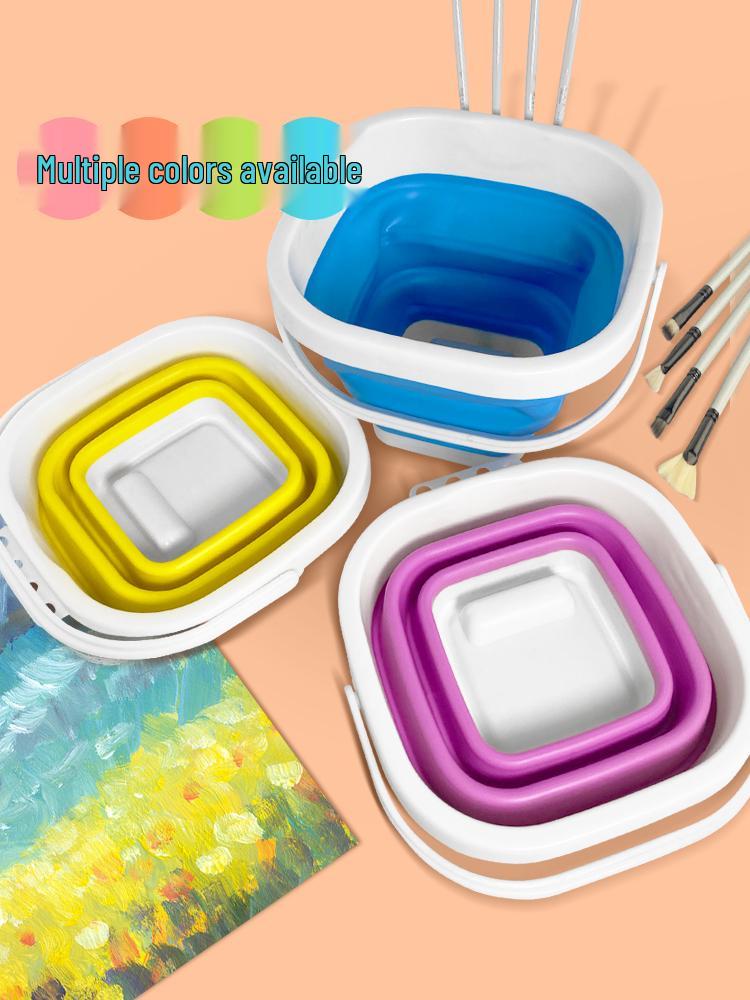 Foldable Silicone Paint Brush Washer Bucket: Portable, Multi-functional, Large Capacity for Children and Art Students.