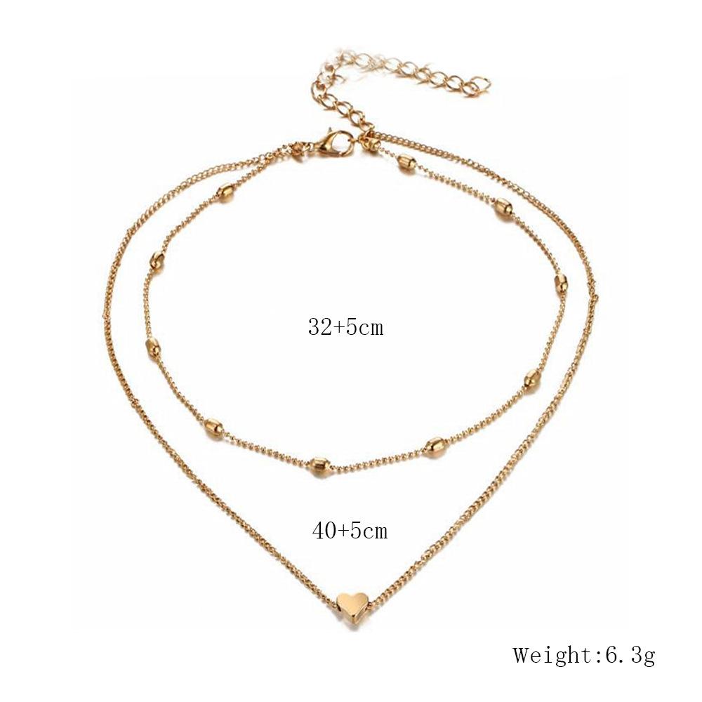 European and American New Clothing Accessories, Simple, Fashionable and Compact Peach Heart Double-layer Oval Bead Collarbone Chain Women's Necklace