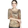 Women Shiny Sequin Loose Blouses Elegant Stylish Crew Neck Glittering Tops Five-point Sleeve Casual Stretch Shirt