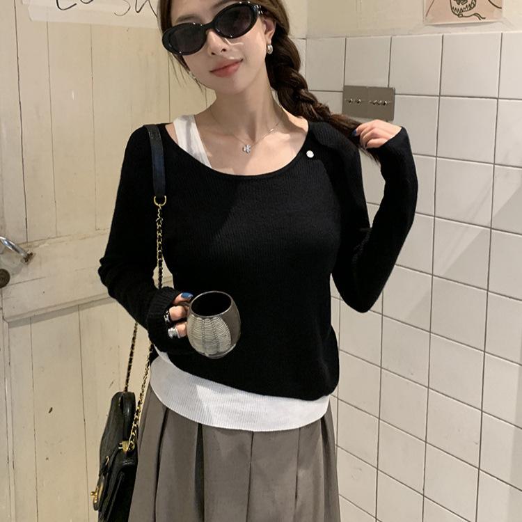 

Женский осенне-зимний свитер без бретелек, вязаный асимметричный свитер one size fits all чёрный