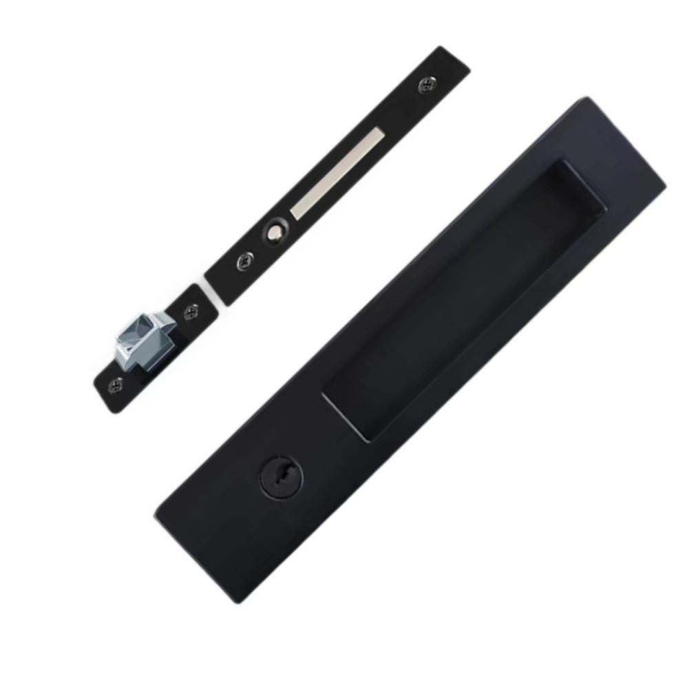 Sliding Pocket Door Lock Kit Matte Black Featuring Flush Mount Pull Plates Edge Pull Component and Hook Latch for DIY Projects
