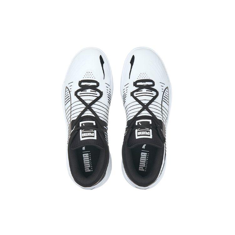 Puma Fusion Nitro Comfortable Round Toe Abrasion Resistant Lightweight Mid Top Basketball Shoes Unisex White Black 376639-01