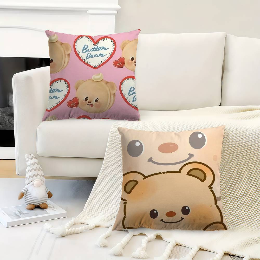 Cute Butterbear Maple Design Cushion Cover Happy Autumn Harvest Decor Holiday Decorati Pillow Cover