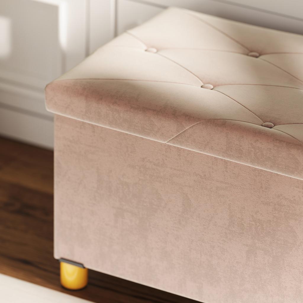 Faltbare Aufbewahrungsbank am Fußende Volumen 67 L Tragfähigkeit 120 kg mit Deckel 76L x 38B x 38H cm Rosa