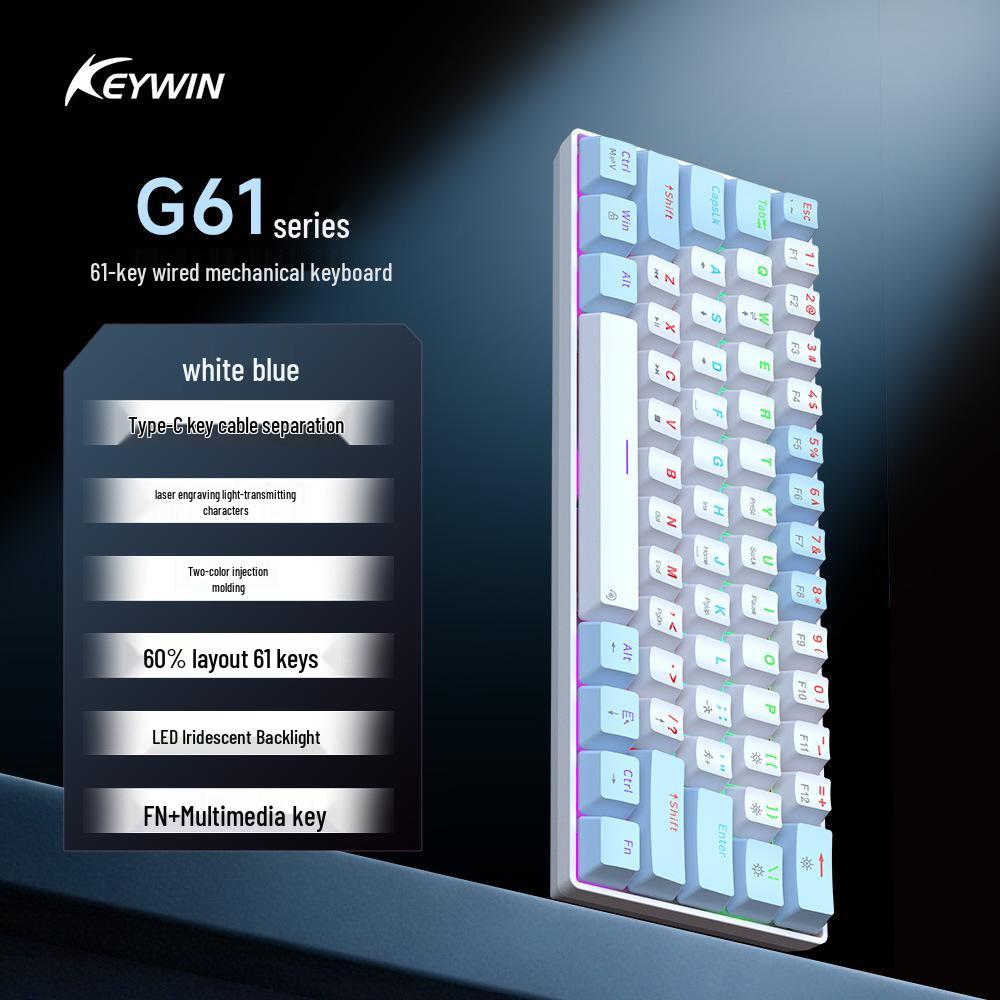 Key Sheng G61 Wired Mechanical Keyboard, 61-Key, Blue Switch, LED Colorful Backlight, Type-C, Gaming.