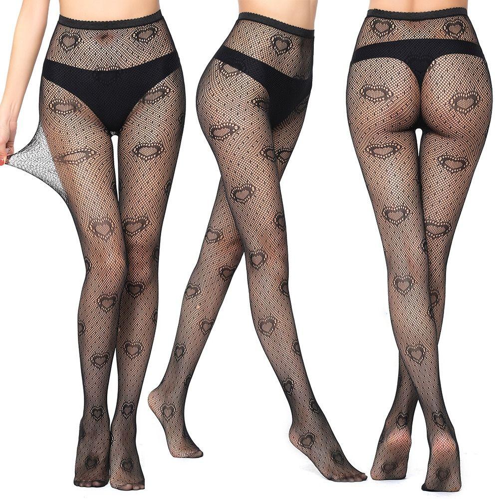 Butterfly and Love Heart Patterned Fishnets Leggings Plus Size Lace Tights for Women