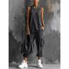 Women Casual Solid Color Round Neck Sleeveless Vest Cropped Cargo Two Piece Set