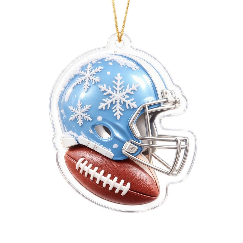 Football Theme 2D Acrylic Flat Christmas Hanging Ornament Set for Holiday Tree Decor