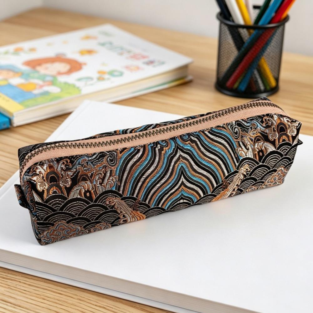 Soft Touch Pencil Pouch Embroidery Pattern Stationery Case Retro Pencil Case Girls Dusk