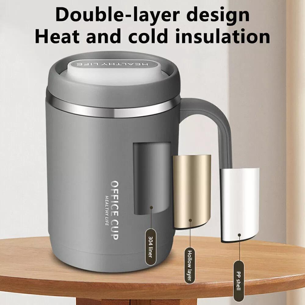 500ML Isolierte Kaffeetasse Reisebecher Thermosflasche aus Edelstahl mit Strohhalm