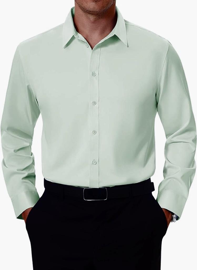Four-sided stretch men's shirt business casual dress buckle-down non-ironing solid color shirt men's long sleeves