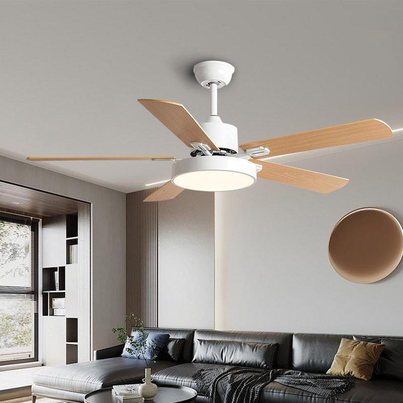 Remote-Control Ceiling Fan Light with Variable Frequency Wooden Blades for Living, Dining, and Bedroom