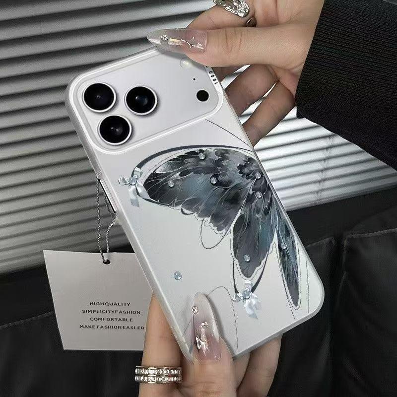 Butterfly Blue Ink Phone Case for iPhone 12-17, Compatible with iPhone 14/15/16 Pro Max
