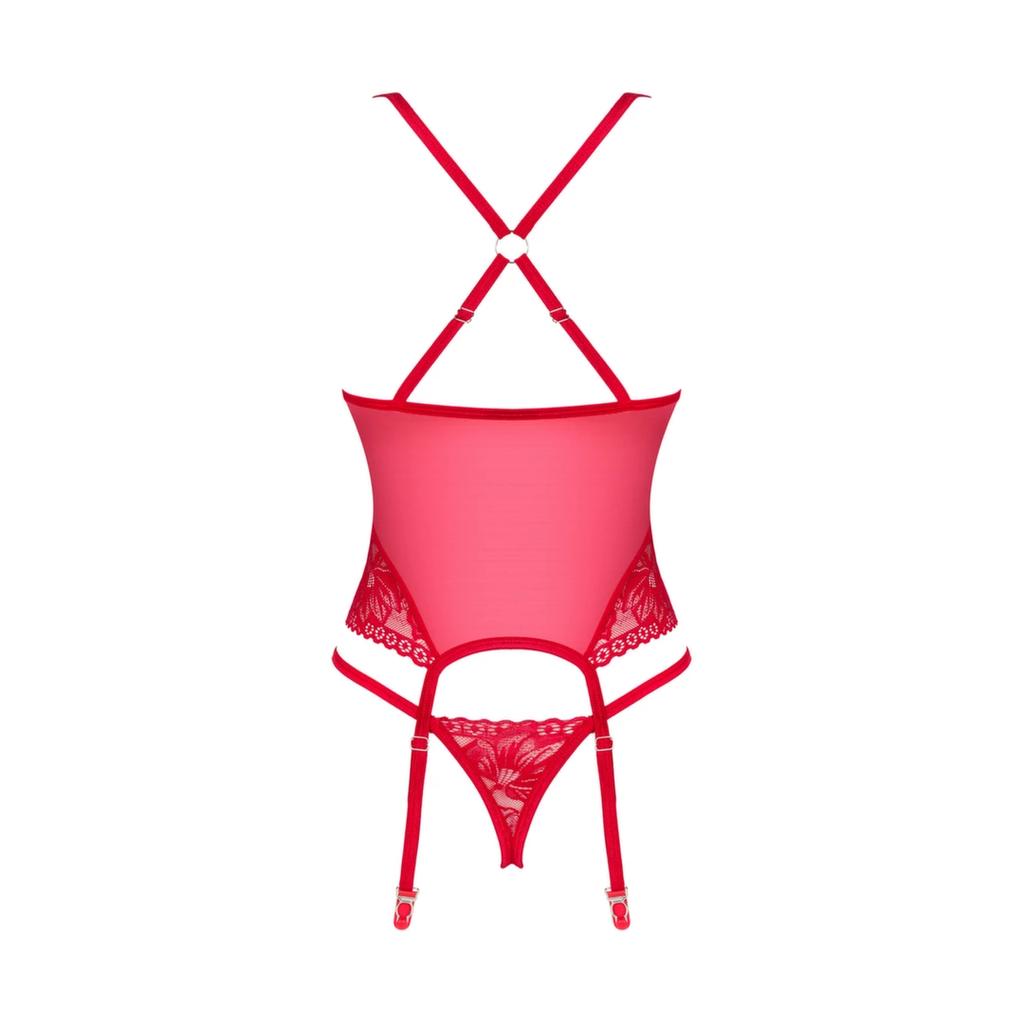 Obsessive - Red Lace Corset + Lacelove Thong XS/S