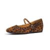 Inner height increase single shoes women's flat-soled leopard print light mouth ballet shoes square head casual driving Mary Jane shoes advanced sense