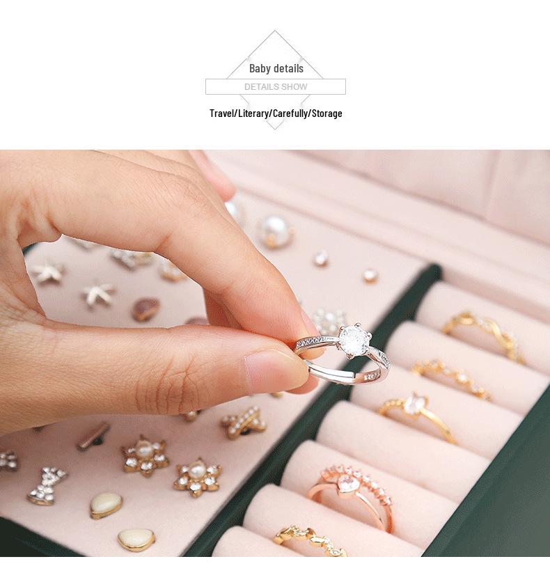Triple-Layer Leather Jewelry Box with Mirror and Lock for Earrings